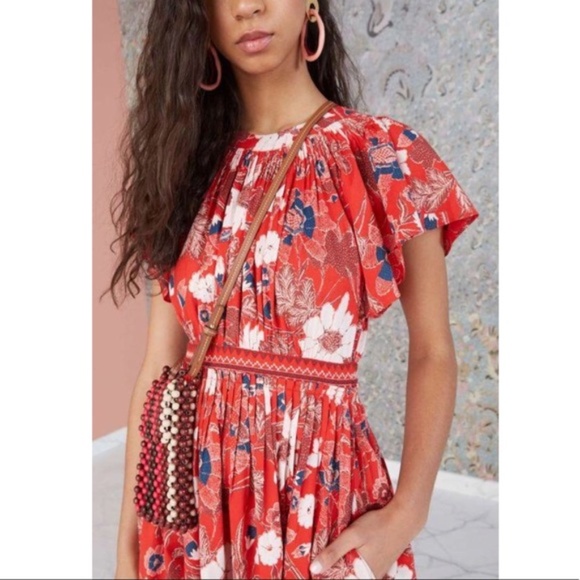 Ulla Johnson Lottie Floral Midi Dress Scarlet Red - Picture 3 of 12